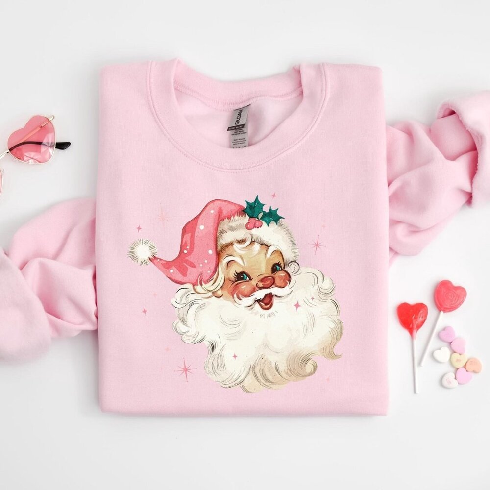 Pink Santa Retro Christmas T-Shirts Sweatshirts Pink Christmas Holiday